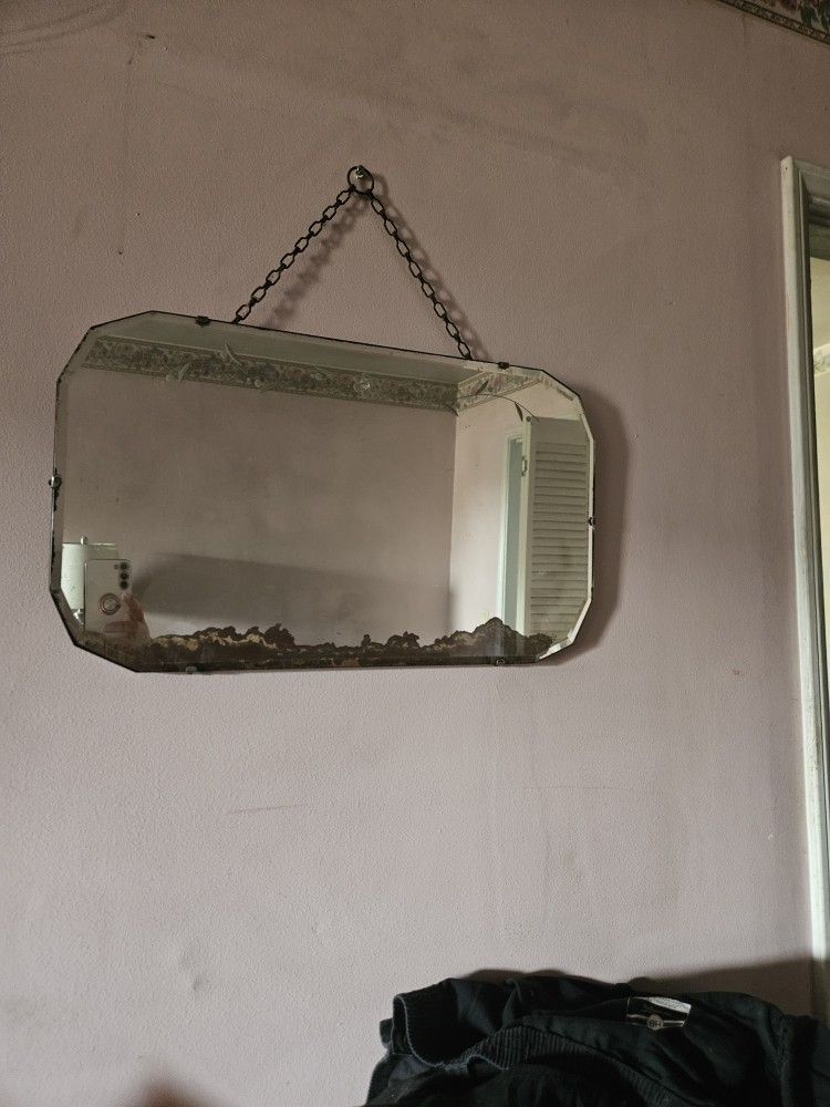 Vtg Art Deco Frameless Octagonal Bevelled Mirror 12×16