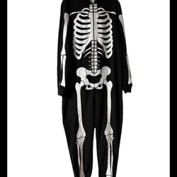 Halloween Skeleton Jumpsuit One Size Halloween Costume. Adult  M-L Black/white, one size see measurements carefully, zipper up, unisex men or women’s,