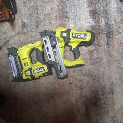 RYOBI NAIL GUNS  BRAD NAILER.  FRAMING NAILER  BOTH BRUSHLESS 21 DEGREE FRAMING NAILER   18TEEN  GAUGE   BRAD  NAILER 
