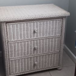 Vintage Wicker Bachelor Chest Coastal Cottage 3 Drawer Dresser 