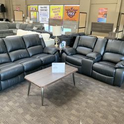 Black Leather Reclining Sofa Set 