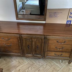 Set Of Antique Dresser With Night Stand And Mirror 
