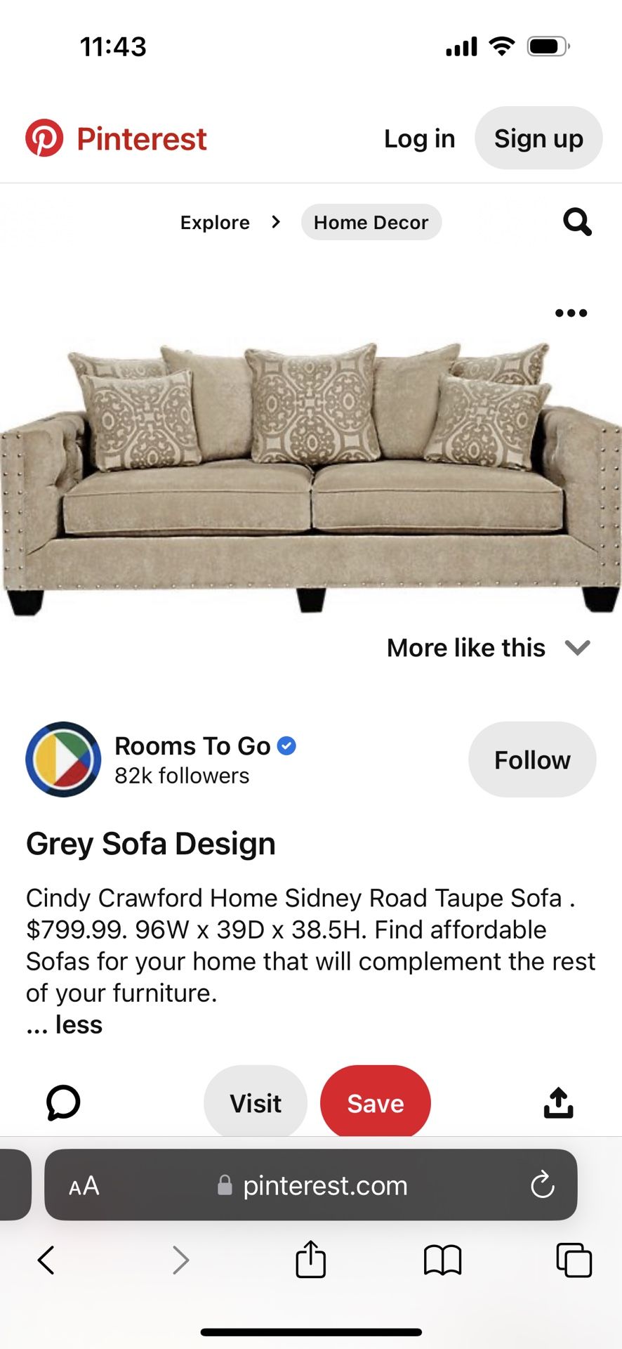 Rooms To Go Cindy Crawford Home Sidney Road Taupe Couch And Oversized Ottoman