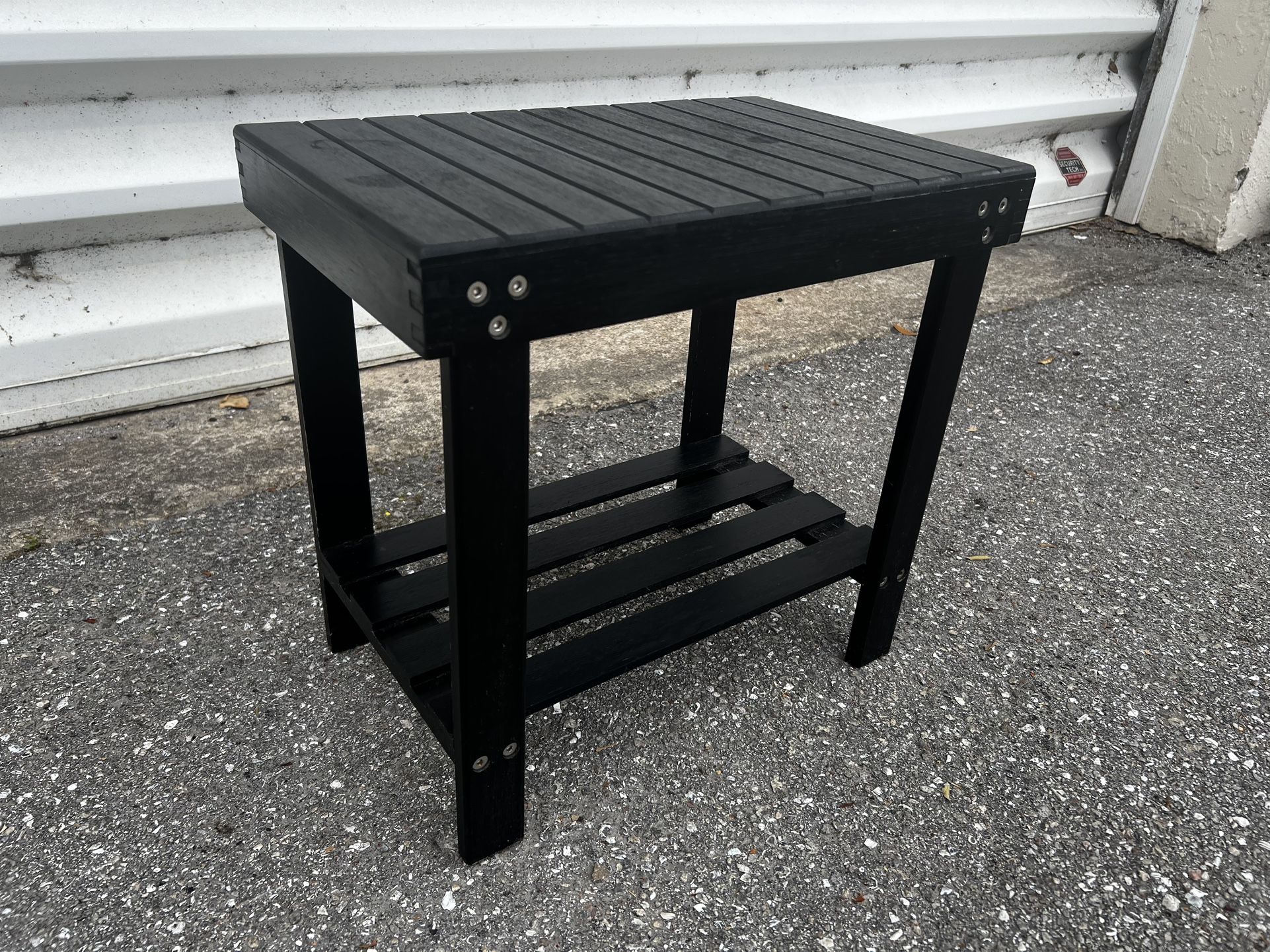 Small Wooden Black Stool Bench Seat! Great condition! 17.5x11.5x17in
