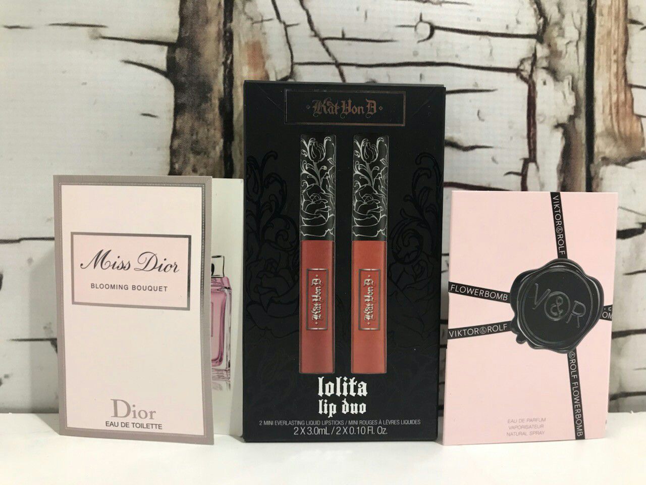 Vegan Kat Von D Lolita liquid Lipstick and Dior Sample Perfume