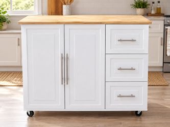 Rolling Kitchen Island Cart w/ Drop Leaf & Storage