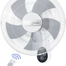 PARIS RHÔNE Wall Mount Fan, 16 inch Wall Fan with 5-Blades, 5 Speeds, 20ft Remote Control, Wide 90-Degree Oscillation, 8 Hour Timer, Quiet Operation, 