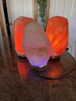 Three Beautiful Himalayan Salt Lamps One Is Color Changing Check Pictures For Dimensions, $10 Each, Or $20 For All 3