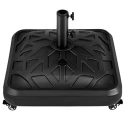 37L Capacity Fillable Rolling Patio Umbrella Base Stand Water/ Sand-Filled Outdoor Base Stand for Umbrella Black