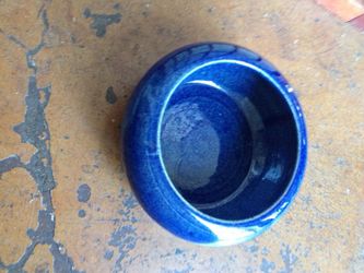 #blue #ceramic #round #small low case or bowl opening 5 inches 3 inches high