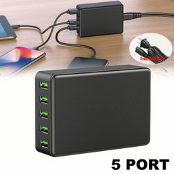 5 Port Fast Quick Charge USB Hub Wall Charger Power Adapter with US Plug Cable