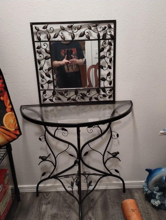 Glass Top Table And Mirror