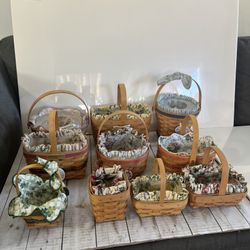 Vintage Longaberger Lot Of 10 Baskets With Liners And Protectors