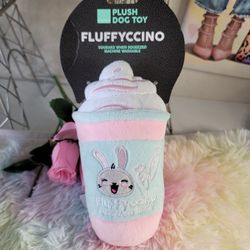 FUZZ YARD Dog Squeaky Frappuccino Fluffychino Plush Dog Toy Pink New 