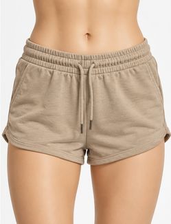 H&M Women's Beige Casual Cotton Blend Shorts with Drawstring