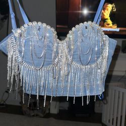 Denim Fringe Corset 