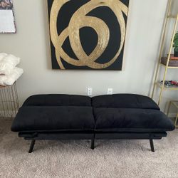 Black Convertible Futon Sofa Bed,  Sleeper Sofa,  Comfy Velvet Twin Size Futon Couch Bed for Small Space
