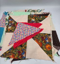 Fabric Sewn Scraps Remnants 12.5" x 12.5" Quilting & 10" Triangles Cotton & Othe