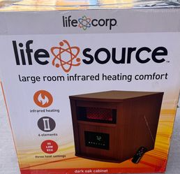 LifeSource Infrared Heater – 6 Elements, 1500W, Digital Display, Remote, Dark Oak Cabinet