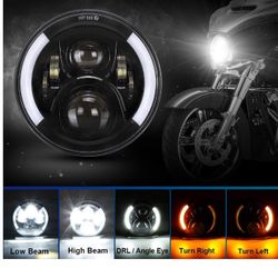 7” Inch Round Headlight Black Housing Led With Drl  Turn Signals On Headlights