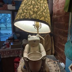 Vintage Frog Lamp Holding A Flower Pot