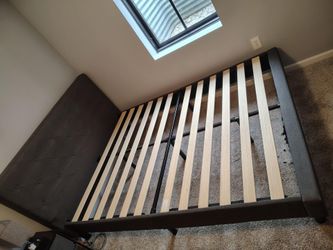 Upholstered Platform Bed Frame, Dark Grey, Queen