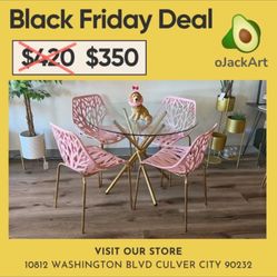 Pink Stylish Dining Table Set Gold Glass