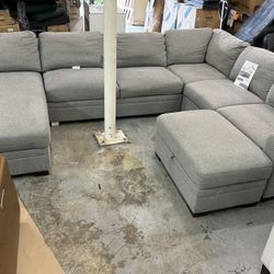 Large Sectional Sofa , Grey , With Storage Ottoman 