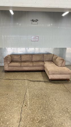 Beige Microsuede L Shaped Sectional Sofa