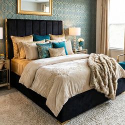 Black Velour Upholstered Bed - $1,090 Retail