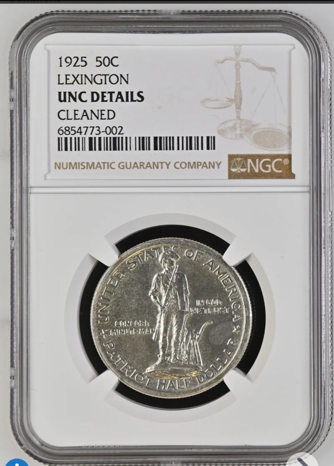 1925 Lexington-Concord Sesquicentennial Half Dollar "Brilliant Uncirculated"