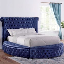 Brand New Glam Blue Velvet Storage Queen Size Bed Frame