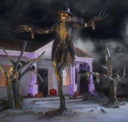 HOME ACCENTS 15 ft. Gruesome Grounds Giant-Sized Animated Worricrow Halloween Outdoor Scarecrow