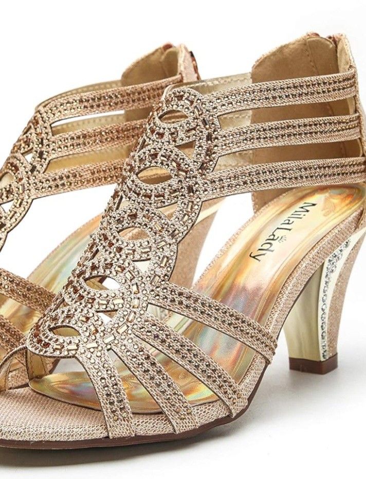 Gold Glitter Low Heels Sandals