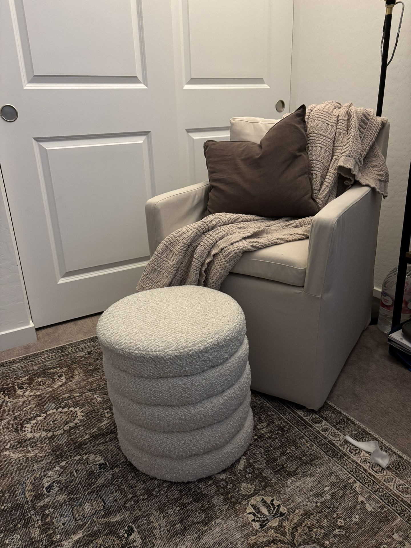 Meridian Furniture Aphia Collection Modern Contemporary Boucle Fabric Upholstered Ottoman With Deep Channel