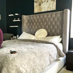 Grey Velvet Bed - Tall 6 Foot Headboard
