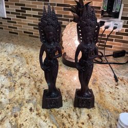 Rosewood, handcarved Indian sculptures of goddesses