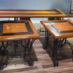 Wood & Metal End Tables W/ Credenza