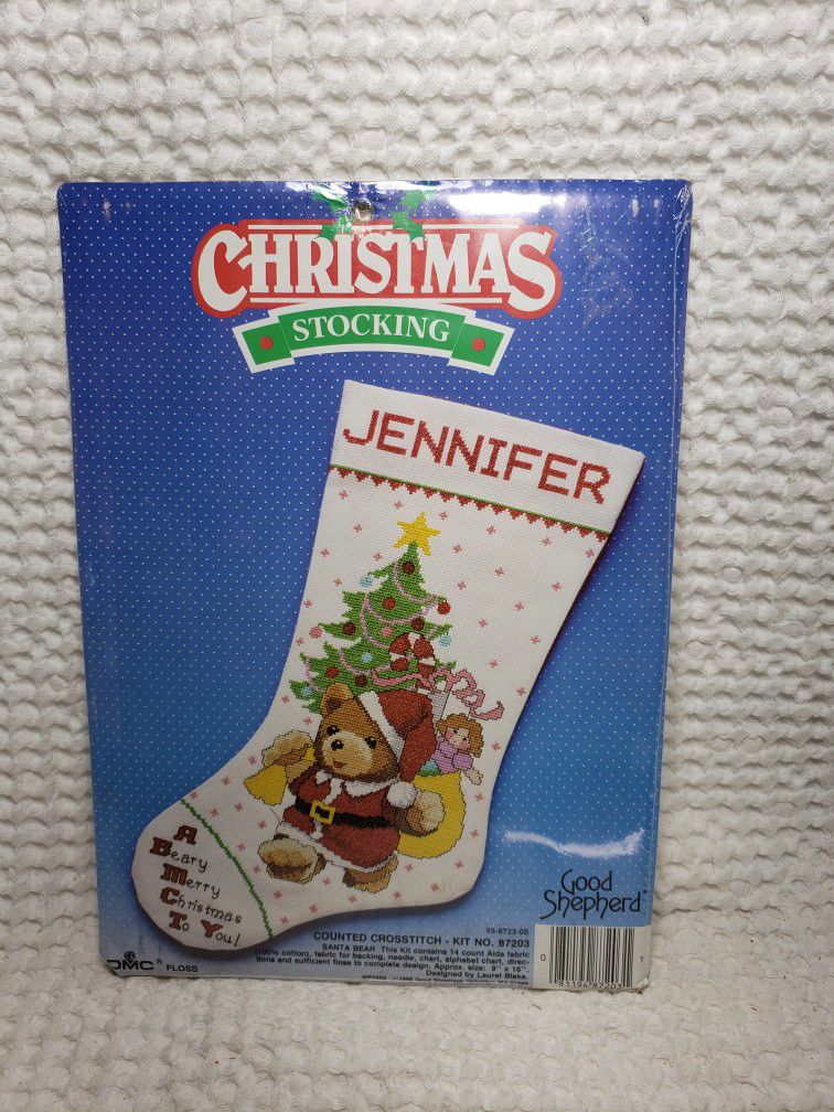 DMC A Neary Merry Christmas to you counted cross stitch kit . Stocking measures 9" X 16" . This is a new kit sealed and smoke free home. 
