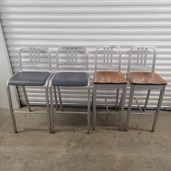 (10) Aluminum Bar Wood Stools Available 2 Models $20. Each 