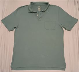 L.L.Bean Medium Blue Green Polo Shirt 2 Button Pocket.