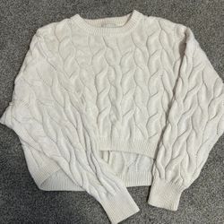 Pink Rose cropped cable-knit sweater in white. Size S Brand New