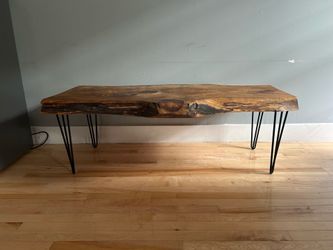 Live Edge Solid Wood Coffee Table – Rustic Modern – Hairpin Legs