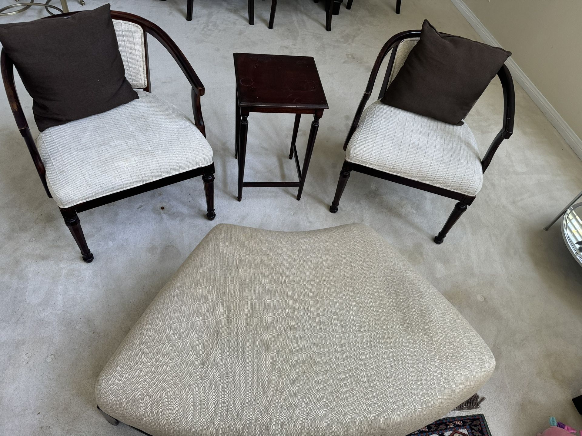 Two Chairs, Side Table And Ottoman