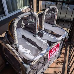 Baby Double Stroller With 2 Car Seats Playard Newborn Twins Combo Travel System