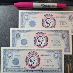 (3) $10 BILLS from 1997, Toys R Us Geoffrey Bucks