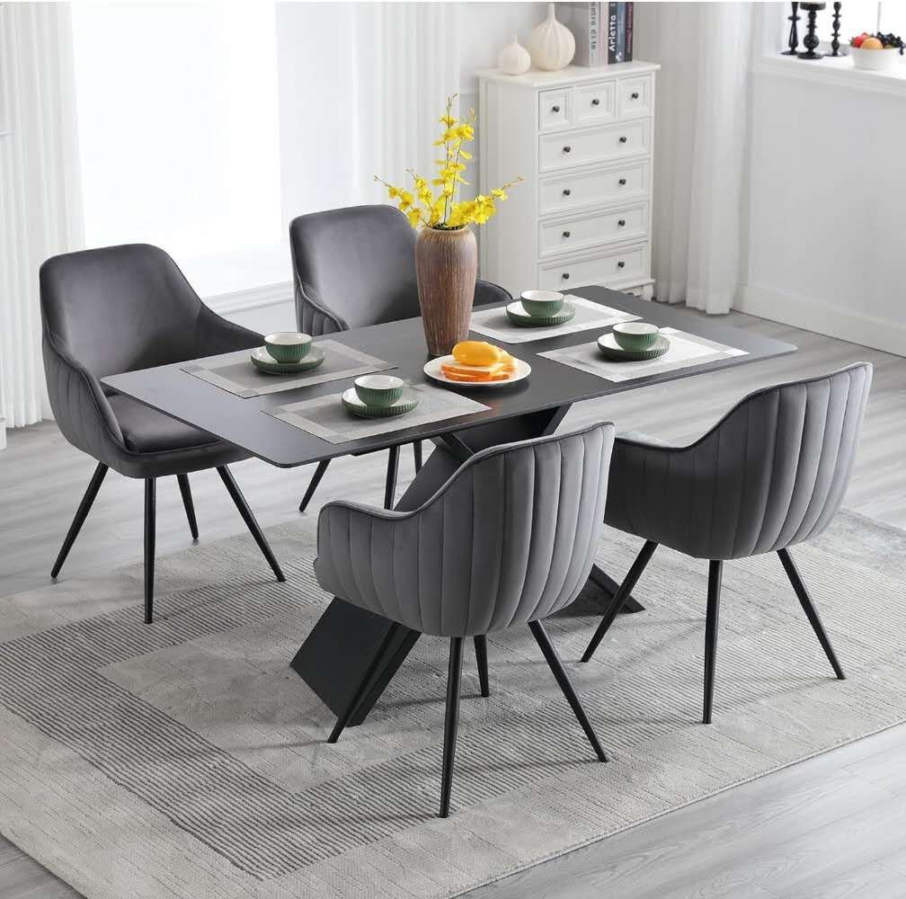 Grey Velvet Dining Chairs Set of 4, Swivel Upholstered Dining Chairs with Tufted Back