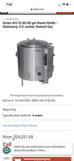 80 gallons gas natural or propane steam jacket groen Kattel