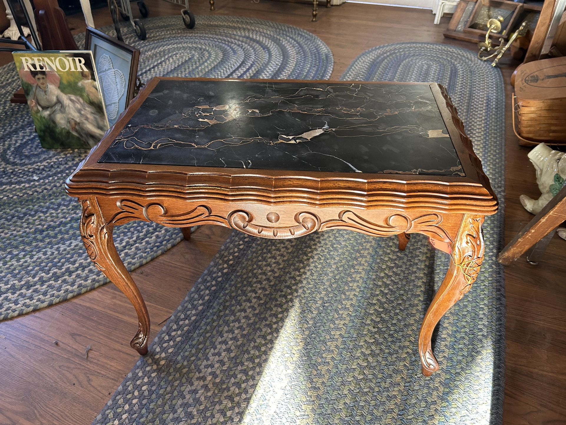 French marble top end table