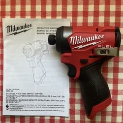 Milwaukee. M12 FUEL Lithium-Ion Brushless Cordless 3-Speed 1/4” HEX Compact Impact Driver (Tool Only). 3453-20.